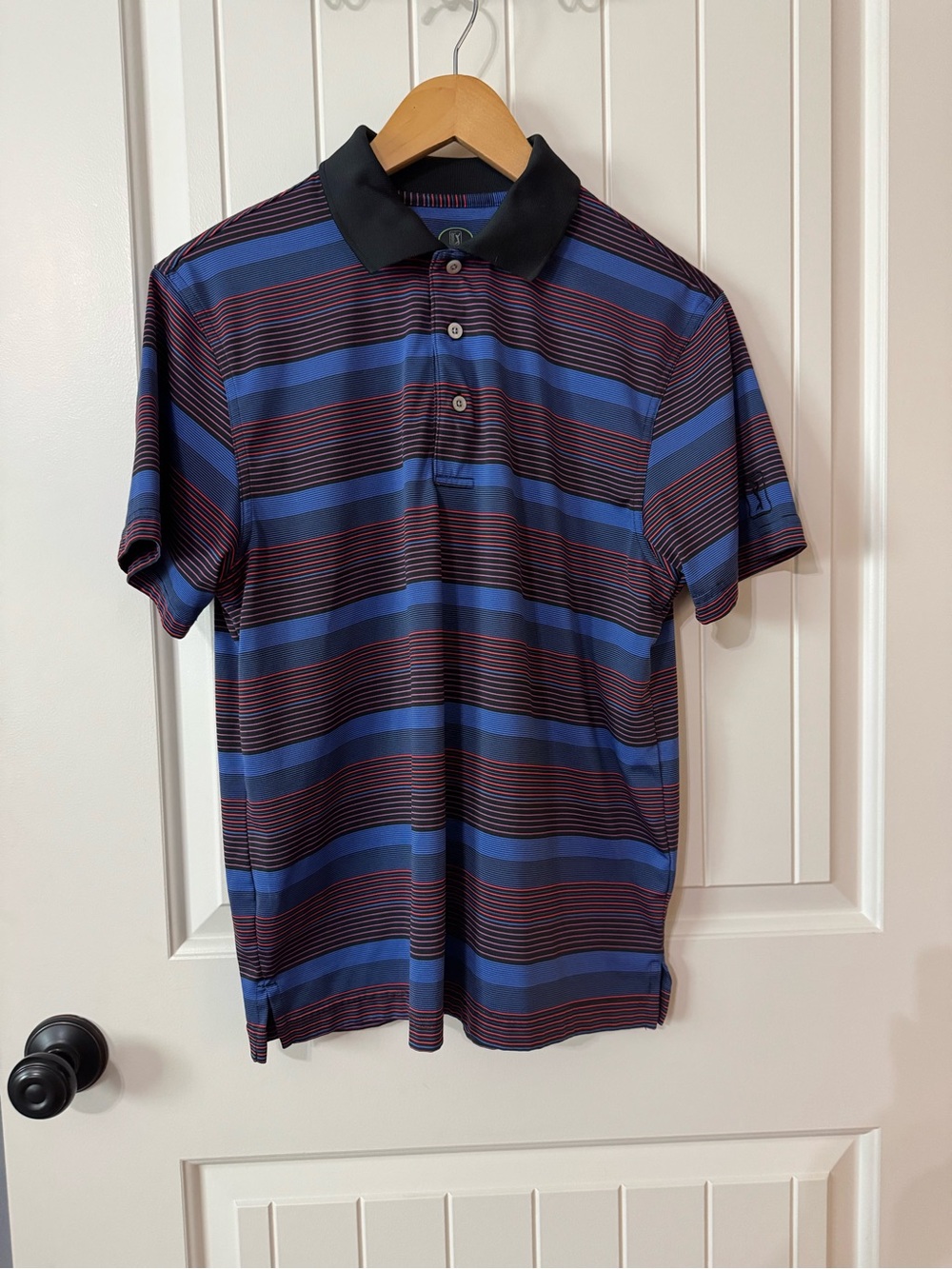 PGA TOUR Pro Series Men's Striped Golf Polo Shirt Blue Red Black Size M